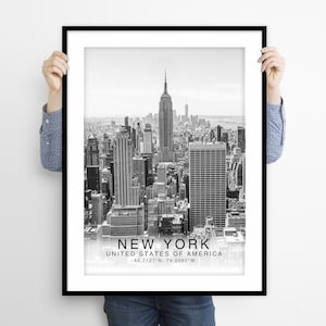 New York Print, New York Poster, New York Wall Art Decor, New York Black and White Coordinates, New York United States Wall Art Print Poster