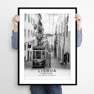 Lissabon reisposter, Lissabon poster, Lissabon muur kunst decor, Lissabon zwart-wit coördinaten, Lissabon Portugal muur kunst print, Lissabon kunstafdruk