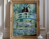 Cat Print Altered Art, Monet Waterlily, Funny Gift Poster, Wall Art Home Decor, Claude Monet Cat Poster, Black Cat Art, Exhibition Poster