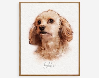 Aangepast huisdierportret: digitale aquarel honden- of kattenkunst
