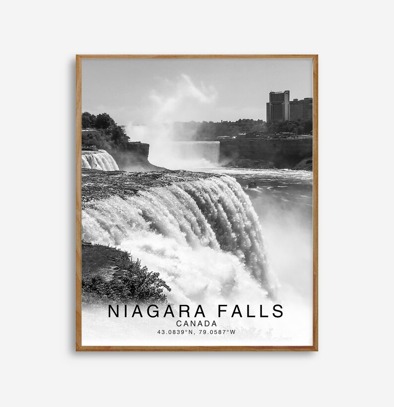 Niagara Falls Schwarz-Weiß Koordinaten, Niagara Falls Print Poster, Niagara Falls Fotos, Einzigartiges WandKunst Dekor, Stadt WandKunst Design Bild 8