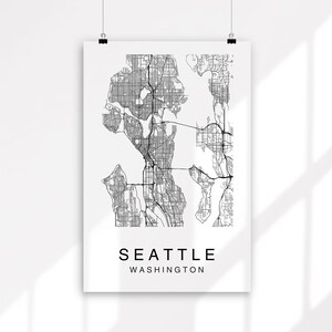 Kaart van Seattle, stadskaart van Seattle, afdrukbare kaartkunst, kaartafdruk, kaartposter van Seattle, kaart van Seattle, afdruk van de kaart van Seattle, stratenplan, stadsplattegrond, kaartkunst van Washington