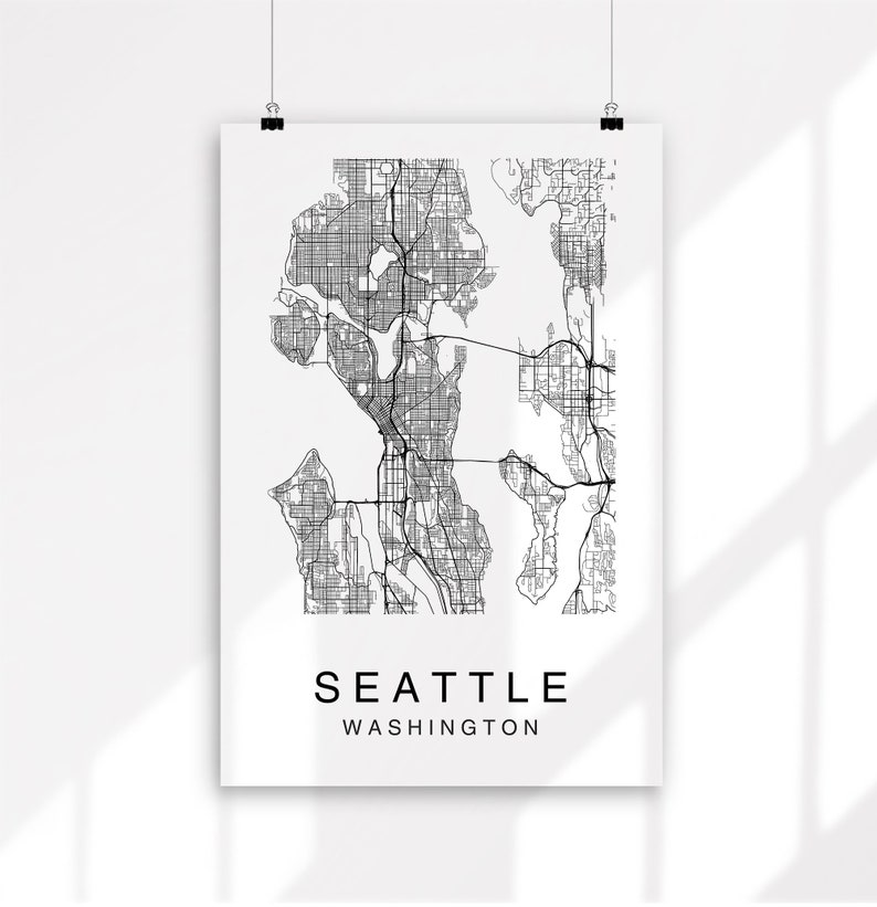 Seattle Map Seattle City Map Printable Map Art Map Print - Etsy