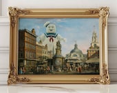 Funny Altered Art, Ghost Prints, Altered Painting, London Wall Art, Victorian Ladscape, Ghost Poster, London Vintage Art, Halloween Decor