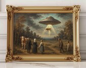 Victorian UFO Cow Abduction Print: Funny Surrealist Wall Art