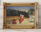 Funny Altered Art Edward Hopper Gas, Parody Art, Video Game Poster, Retro Gaming Wall Art, Funny Home Decor, Altered Painting Art Decor