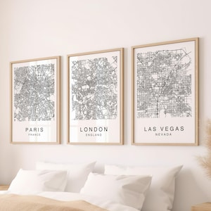 Conjunto de impressões de mapas de cidades personalizados, pôsteres de mapas de cidades personalizados, arte de parede de mapas personalizados de qualquer cidade, presente de mapa personalizado, 1, 2, 3, 4, 6 ou download de mapas