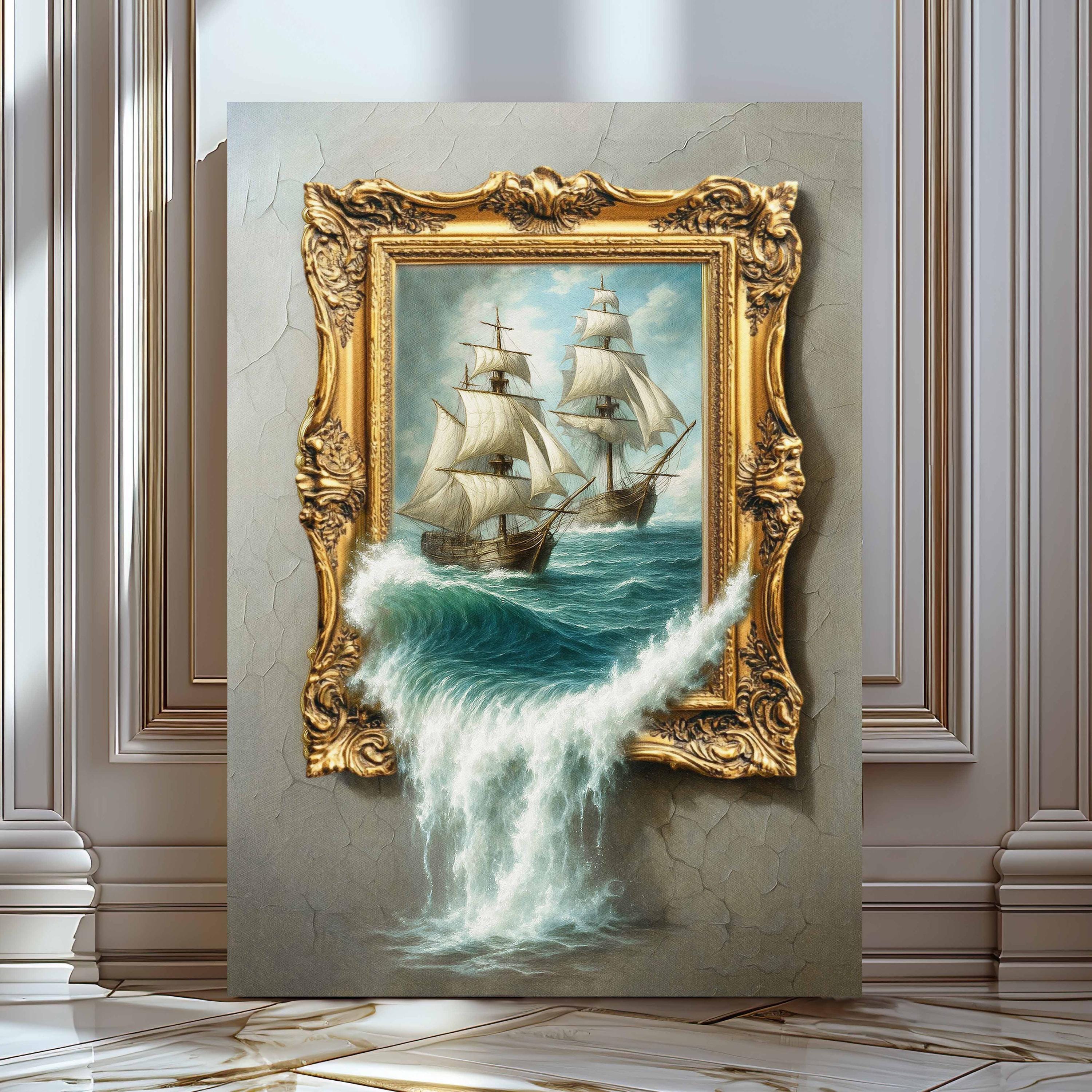 Gold frame painting nautical art - Etsy 日本