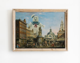 Funny Ghost Altered Art Print, Victorian Landscape Painting, London Wall Decor, Maximalist Poster