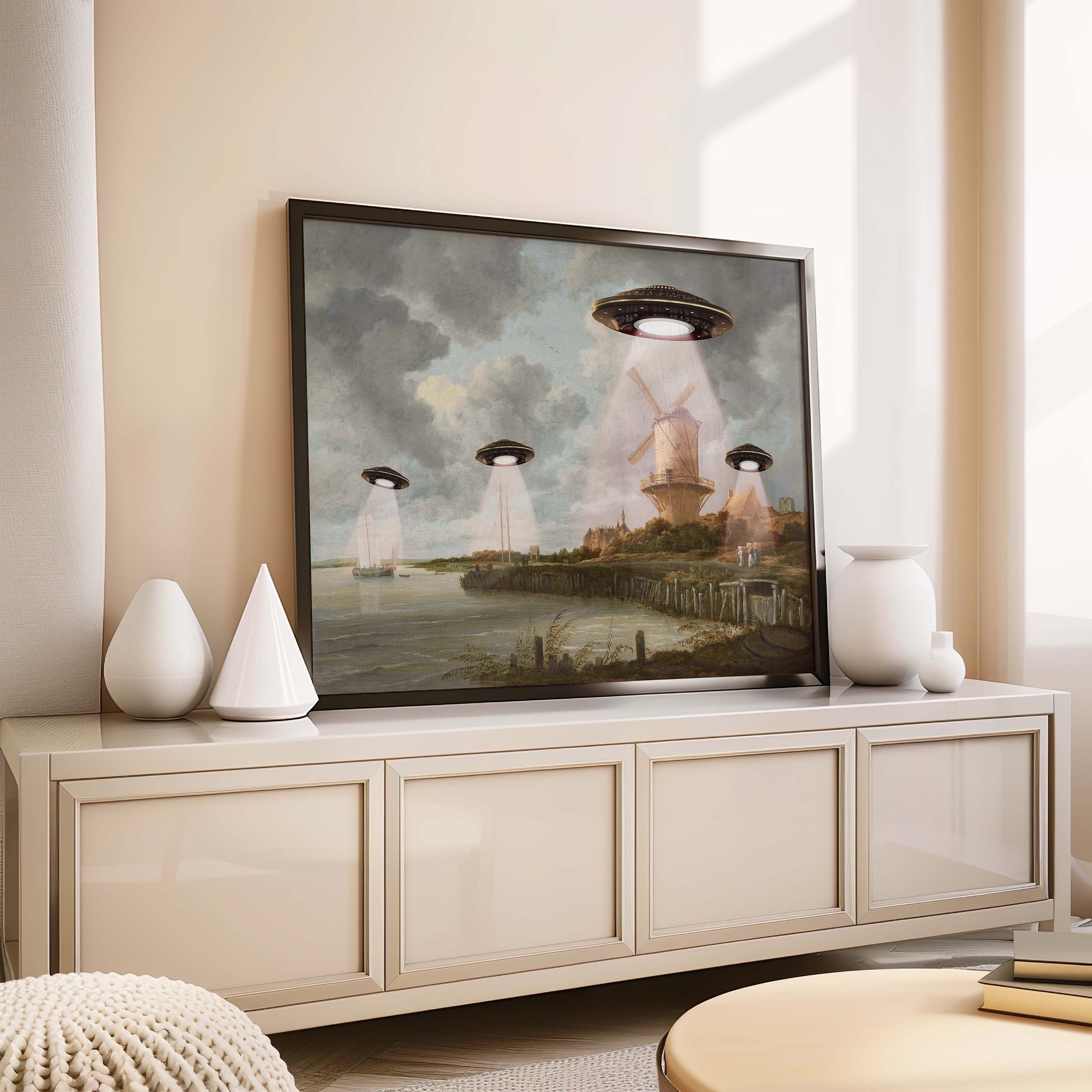パナマレンコ「Bing II」オフセットリトグラフ　UFO インテリア　アート Funny UFO Abduction Print, Victorian Landscape Altered Art