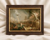 UFO Invasion Art Print, Altered Classical Art, Surreal Vintage Landscape Wall Decor