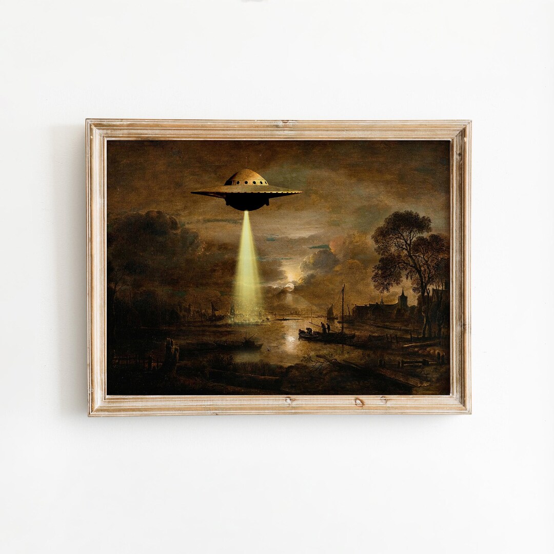 UFO Victorian Landscape Art Print: Funny Alien Abduction Poster - Etsy