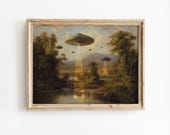 UFO Abduction Altered Art Print, Victorian Landscape, Eclectic Wall Art, Surreal Home Decor