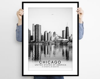 Chicago Wall Art, Chicago Art Print, Chicago Travel Poster, Chicago Poster, Chicago Decor, Chicago Skyline Poster, Chicago Gift, Chicago Art
