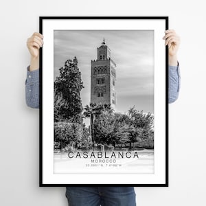 Decorazioni marocchine, stampe di viaggio di Casablanca, stampe di città, stampe di monumenti, decorazioni murali minimaliste, poster di viaggio, regalo per le vacanze, stampe del Marocco