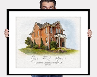 Personalized Watercolor House Portrait, Custom Painted Home Portrait, Housewarming Gift, First Home Gift, Custom House Portrait from Photo