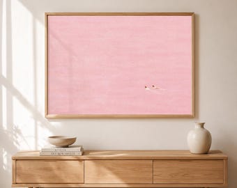 Abstract Swimmers Art Print: Minimalist Modern Pink Decor, Horizontal Wall Art
