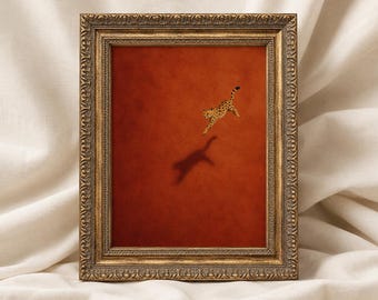 Cheetah Wall Art, Terracotta Animal Print, Desert Shadow Artwork, Neutral Minimalist Safari Home Decor