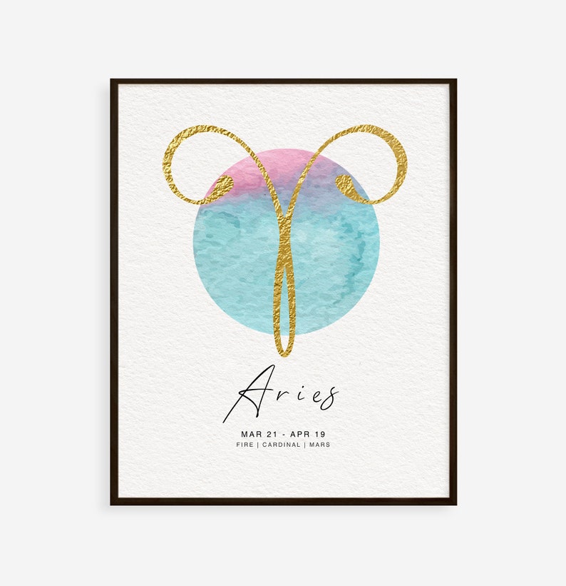 Aries Zodiac Art Print: Gold Foil Horoscope Poster (digital Download ...