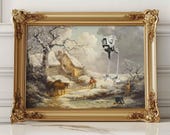 Vintage Winter Landscape Altered Art Print, Famous Painting Wall Art, Funny Poster
