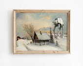 Alien Machine Altered Art Famous Painting Vintage Winter Landscape Funny Eclectic Print