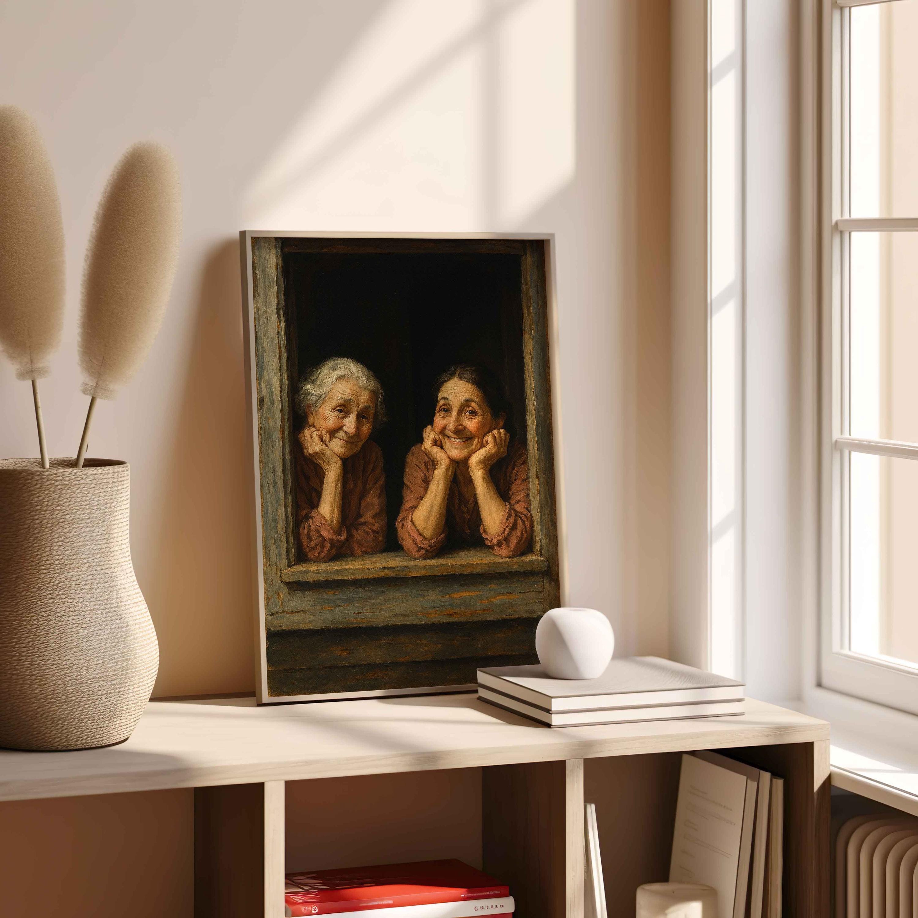 Window Scene Poster Charming Women Portrait Art Print, Vintage Window Scene Poster ...