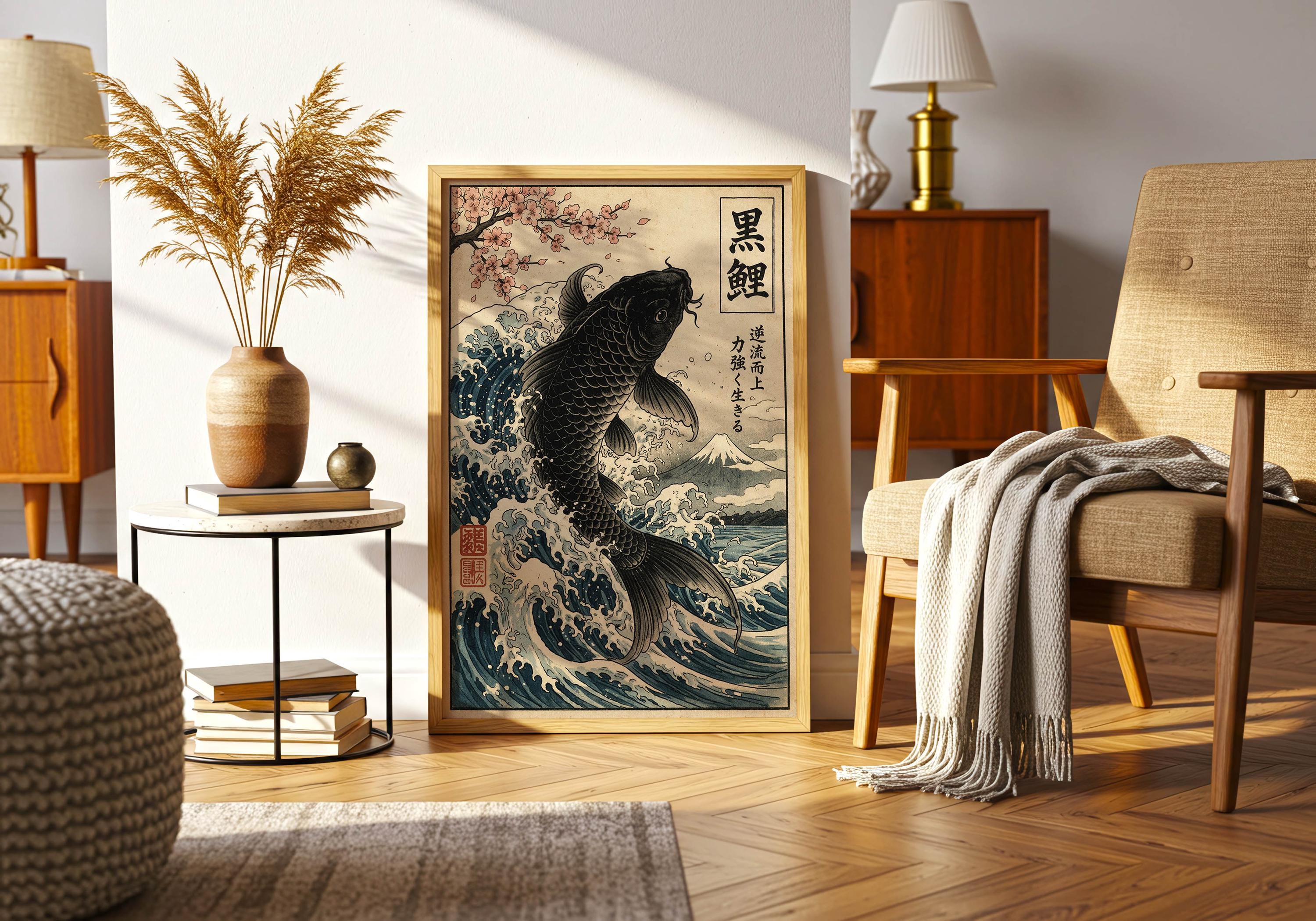 Japanese Koi Fish Art Print, Minimalist Zen Water Poster, Japandi Wall ...