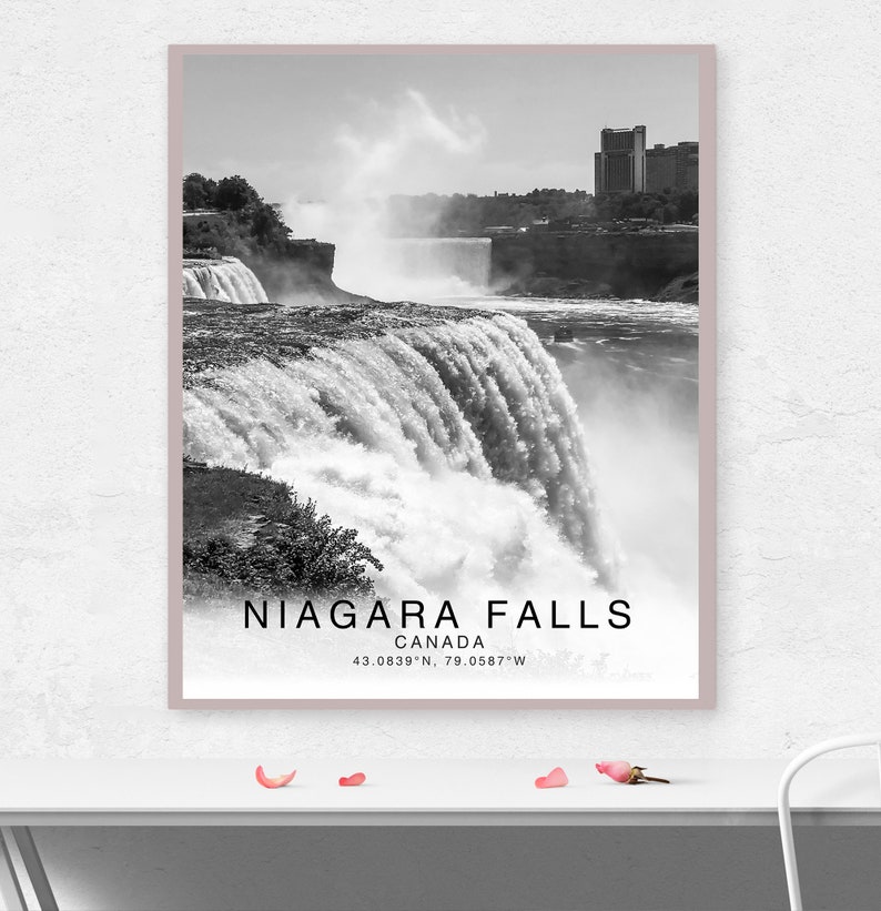 Niagara Falls Schwarz-Weiß Koordinaten, Niagara Falls Print Poster, Niagara Falls Fotos, Einzigartiges WandKunst Dekor, Stadt WandKunst Design Bild 6