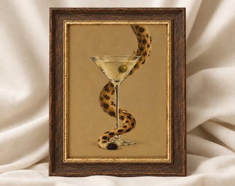 Leopard Tail and Cocktail Wall Art Print: Cart Decor, Conversation Piece Artwork, Drink Funny Poster, Gift for Housewarming