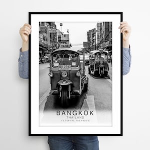 Bangkok Street Print: Black and White Thailand Travel Poster