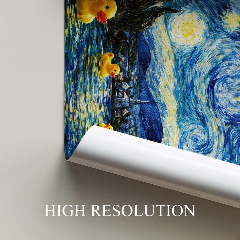 Rubber Ducks Starry Night Parody Print, Funny Van Gogh Style Wall Art ...