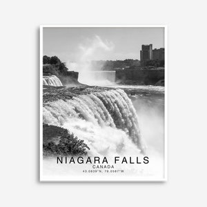 Niagara Falls Schwarz-Weiß Koordinaten, Niagara Falls Print Poster, Niagara Falls Fotos, Einzigartiges WandKunst Dekor, Stadt WandKunst Design Bild 9