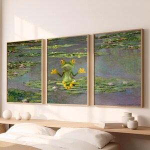 Claude Monet Frosch-Kunstset, verändertes impressionistisches Poster 3, Vintage-Landschaftswanddekoration, schrulliges Galerie-Kunstdruck-Set