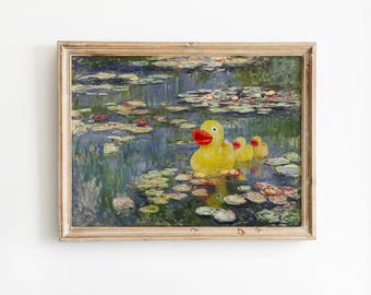 Yellow Rubber Ducks in Monet's Water Lilies - Altered Art Print