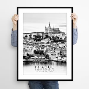 Prague Print Travel Poster, Prague Photos, Unique Wall Art Decor, Prague Black and White Coordinates, Prague Wall Art, Prague City Travel