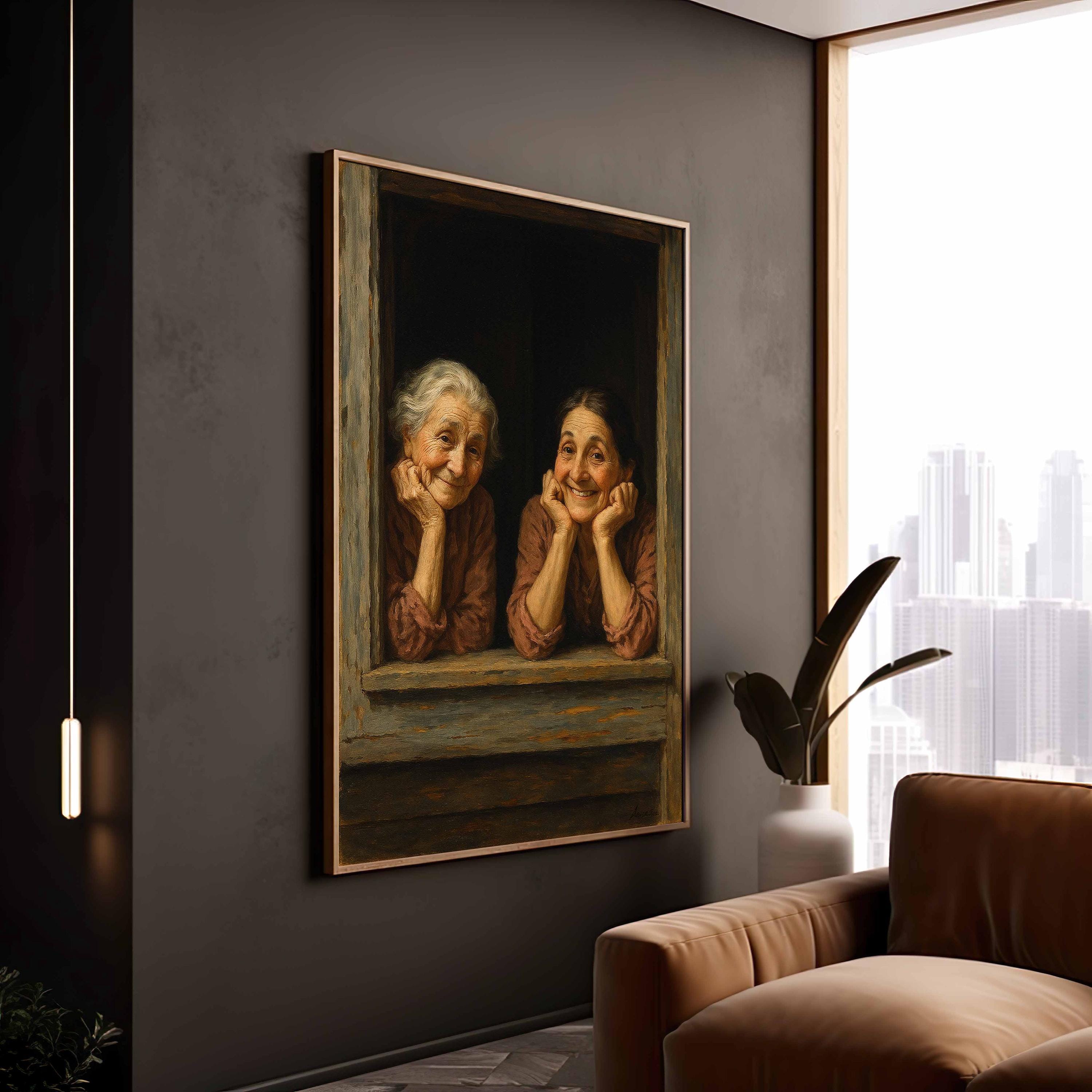 Window Scene Poster Charming Women Portrait Art Print, Vintage Window Scene Poster ...