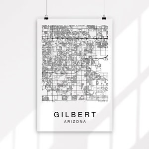 Gilbert kaart afdrukken, afdrukbare kaart van Gilbert, kunst aan de muur, Gilbert stadsplattegrond, stratenplan kunst decor, routekaart cadeau, Arizona kaart kunst, aangepaste kaart kunst