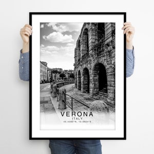 Verona afdrukken zwart-wit, Verona kunst aan de muur, Verona poster, Verona foto, wanddecoratie, Veròna fotografie