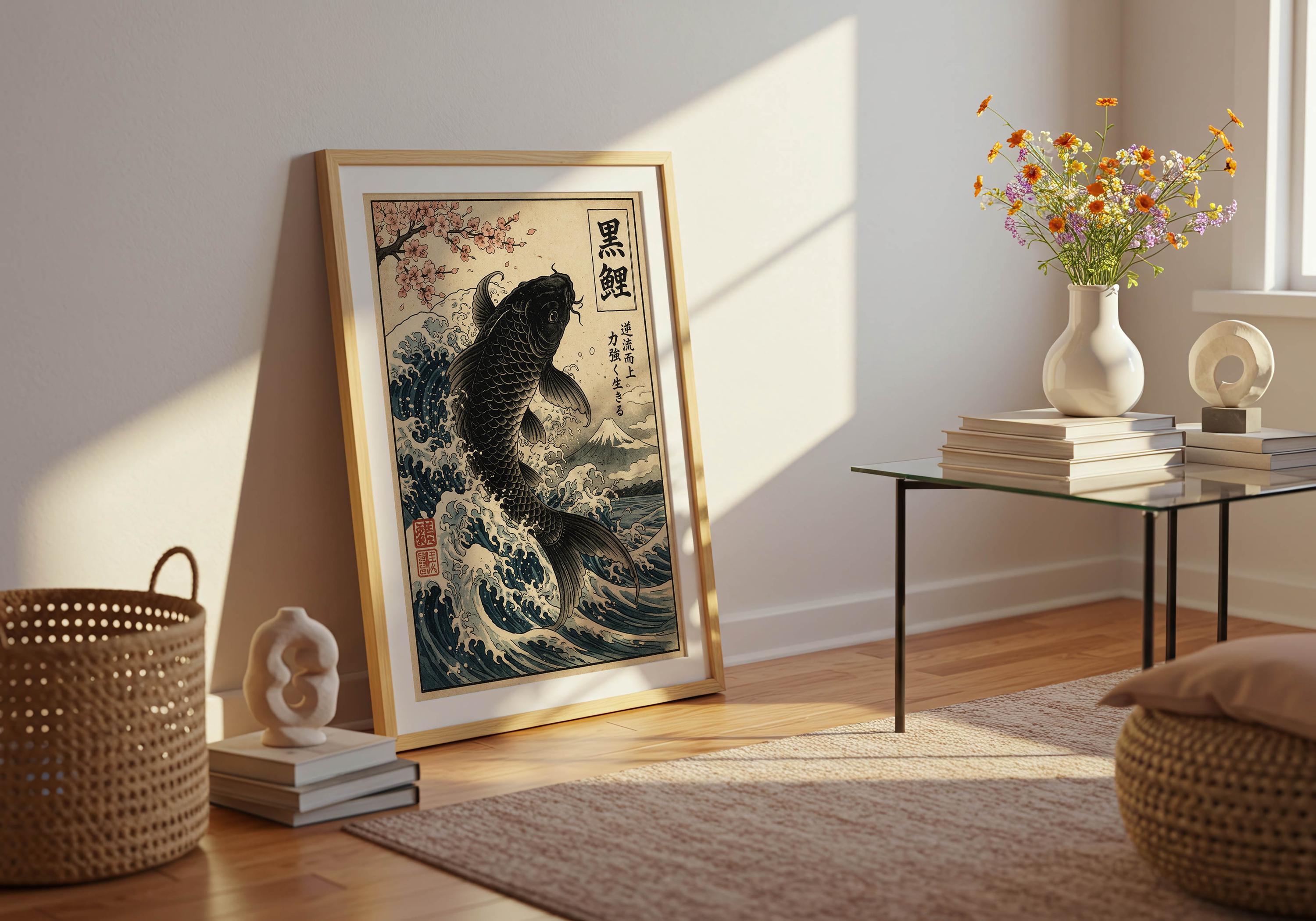 Japanese Koi Fish Art Print, Minimalist Zen Water Poster, Japandi Wall ...
