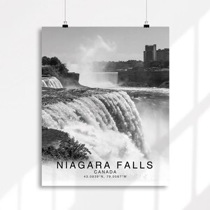 Niagara Falls Schwarz-Weiß Koordinaten, Niagara Falls Print Poster, Niagara Falls Fotos, Einzigartiges WandKunst Dekor, Stadt WandKunst Design Bild 4