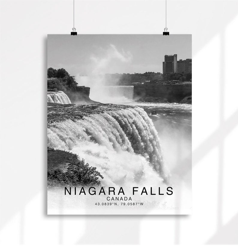 Niagara Falls Schwarz-Weiß Koordinaten, Niagara Falls Print Poster, Niagara Falls Fotos, Einzigartiges WandKunst Dekor, Stadt WandKunst Design Bild 4