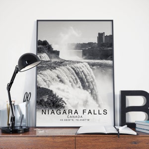Niagara Falls Schwarz-Weiß Koordinaten, Niagara Falls Print Poster, Niagara Falls Fotos, Einzigartiges WandKunst Dekor, Stadt WandKunst Design Bild 3
