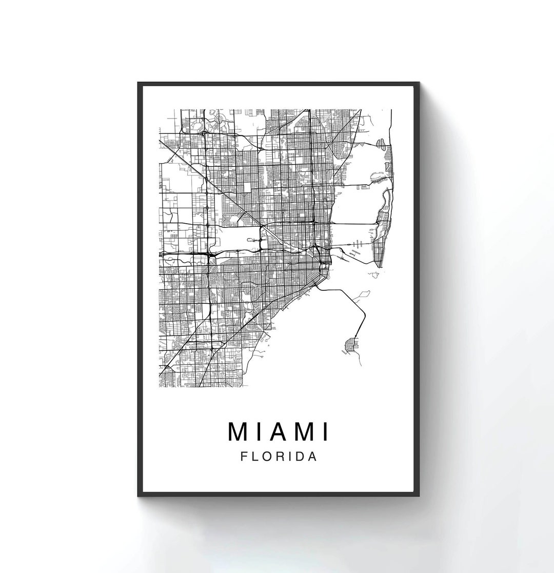 Miami Map Miami City Map Map Poster Map Print Miami Map - Etsy