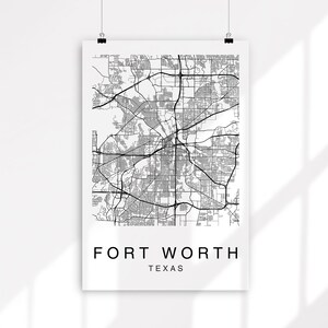 Minimalist Fort Worth Texas City Map Print - Black & White Wall Art - Modern Digital Download - Urban Street Map Poster