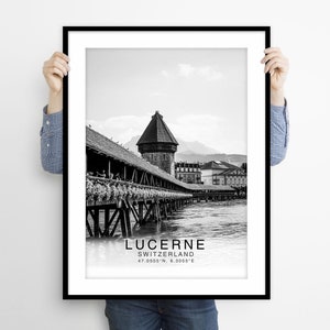 Lucerne Switzerland Print: Black and White Minimalist Wall Art