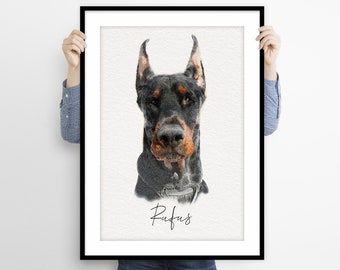 Pet Portrait Drawing Gift, Personalized Dog Print for Her, Digital Pet Portrait, Pet Drawing, Cat Mom, Pet Illustration, Portrait from Photo