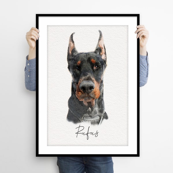 Pet Portrait Drawing Gift, Personalized Dog Print for Her, Digital Pet Portrait, Pet Drawing, Cat Mom, Pet Illustration, Portrait from Photo