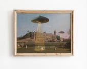 UFO Abduction Art Print, Victorian Landscape, Funny Altered Vintage Wall Decor, Poster Gift