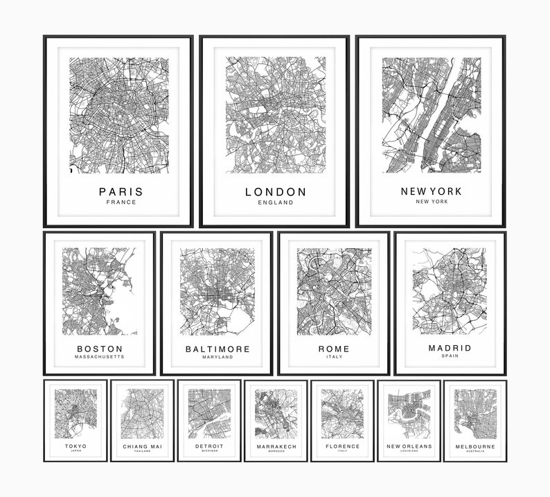 Custom City Map Print Poster Set 123469 - Etsy