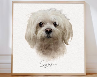 Dog Portrait Watercolor Custom Pet Art Personalized Memorial Print Pet Owner Gift Wall Decor Keepsake